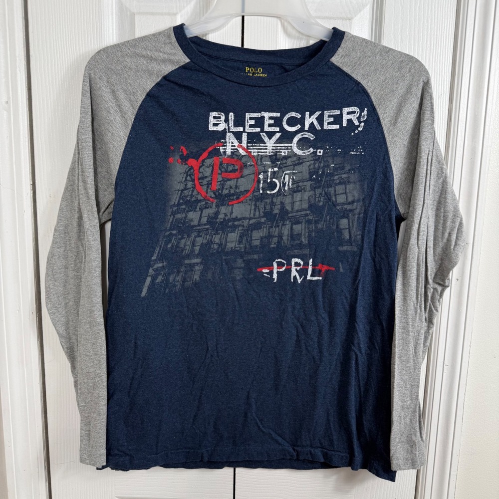 Polo Ralph Lauren Bleecker NYC Shirt XL Navy Grey Raglan Graphic Tee Streetwear
